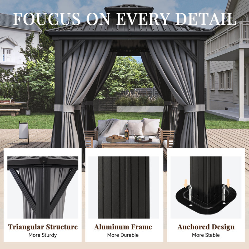 8 Ft. W X 8 Ft. D Patio Gazebo With Double Roof