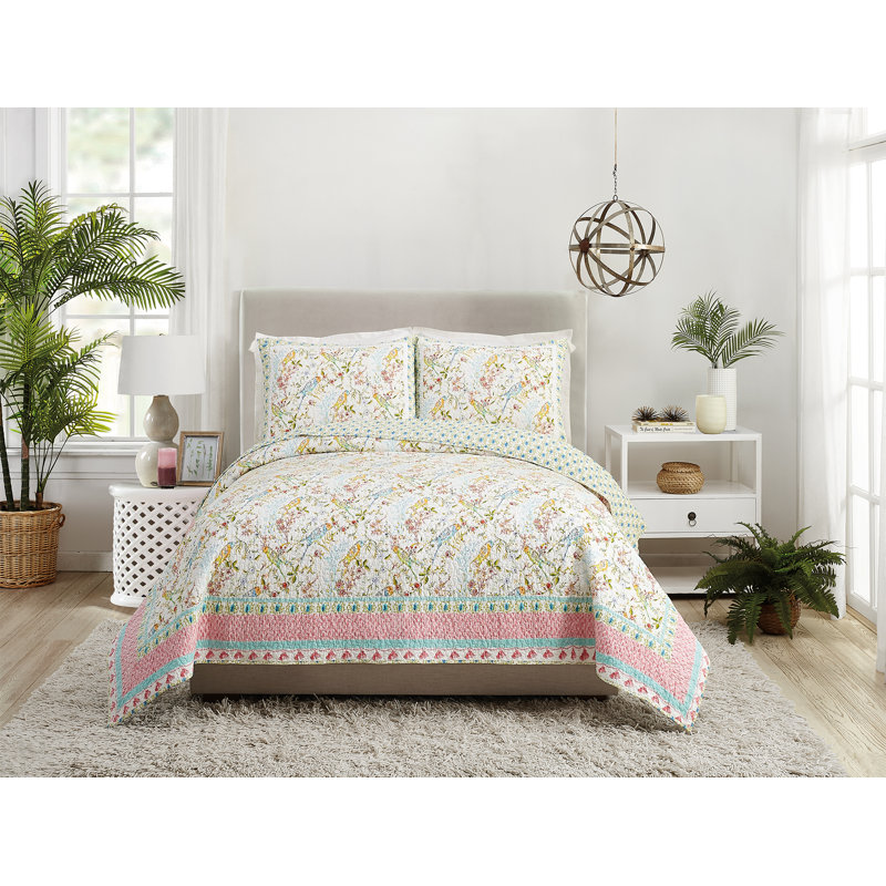 Sonnet 3-Piece 100% Cotton Reversible Quilt Set, King Quilt + 2 Shams