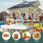 Très grande table glacière à 2 niveaux avec tablette en filet extensible, structure en acier robuste blanc, parfaite pour les fêtes dans la cour et la plage