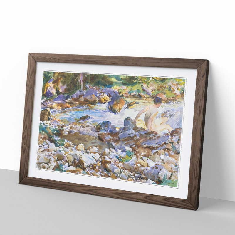 Mountain Stream by John Singer Sargent - Picture Frame Painting, 48cm H x 65cm W x 2cm D, Walnut Framed