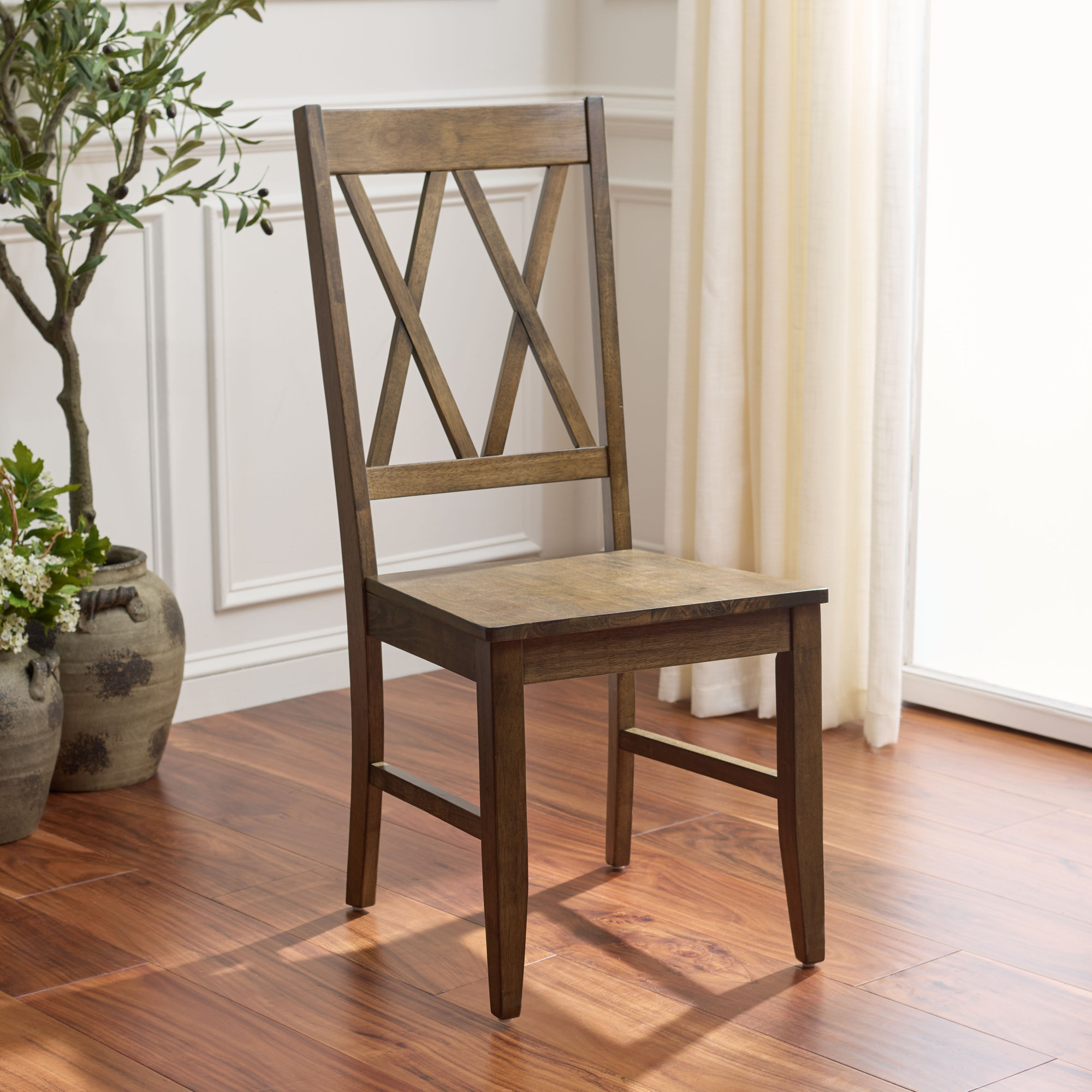 Yelena Double X-Back Side Chair, Dark Oak