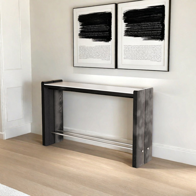 Console rétro minimaliste, Blanc/Noir, H 31,5 po x l 55,12 po x P 13,78 po