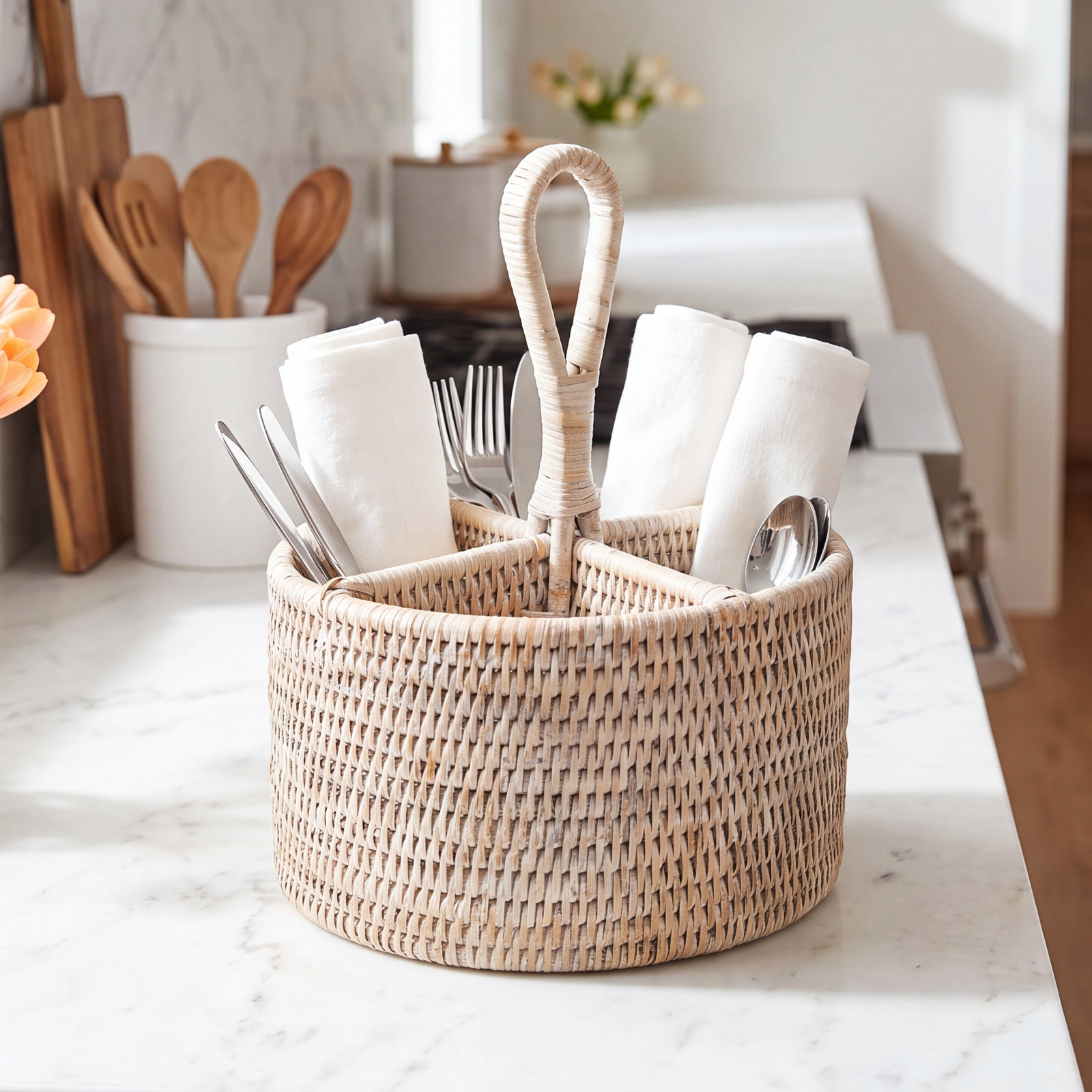 Fahy Flatware Caddy, White Wash