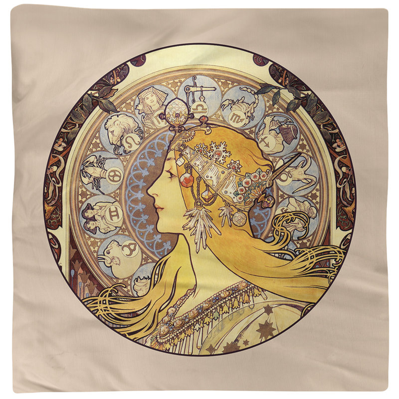 Serviette en coton alphonse mucha zodiac, H 0,1 po x l 10 po x P 10 po, Brun / jaune