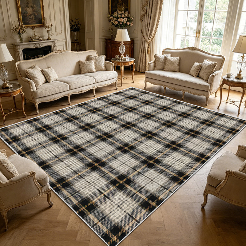 1PC Neutral Vintage Plaid Check area rugs, Soft and Comfortable, easy-to-maintain, machine washable Indoor floor mat, suitable for living room, bedroom, dining area, entryway, backyard patio, laundry room, Home Decor, Outdoor Decor.
