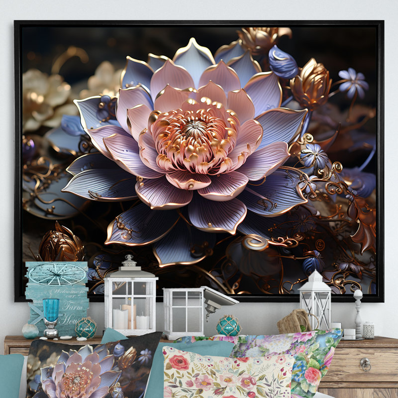Enchanted Lotus Waters III - Lotus, art mural, Cadre flottant noir, H 16 po x l 32 po x P 1 po