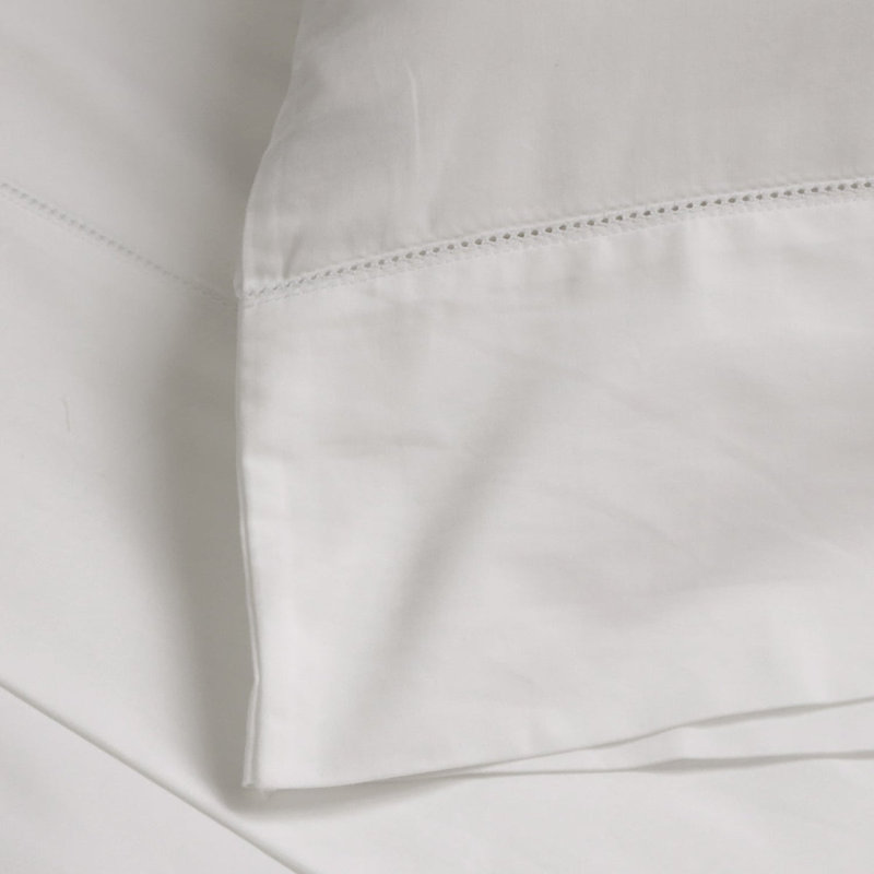Classico Hemstitch 100% Cotton Sateen Sheet Set, King Sheet Set + 2 Pillowcases, White