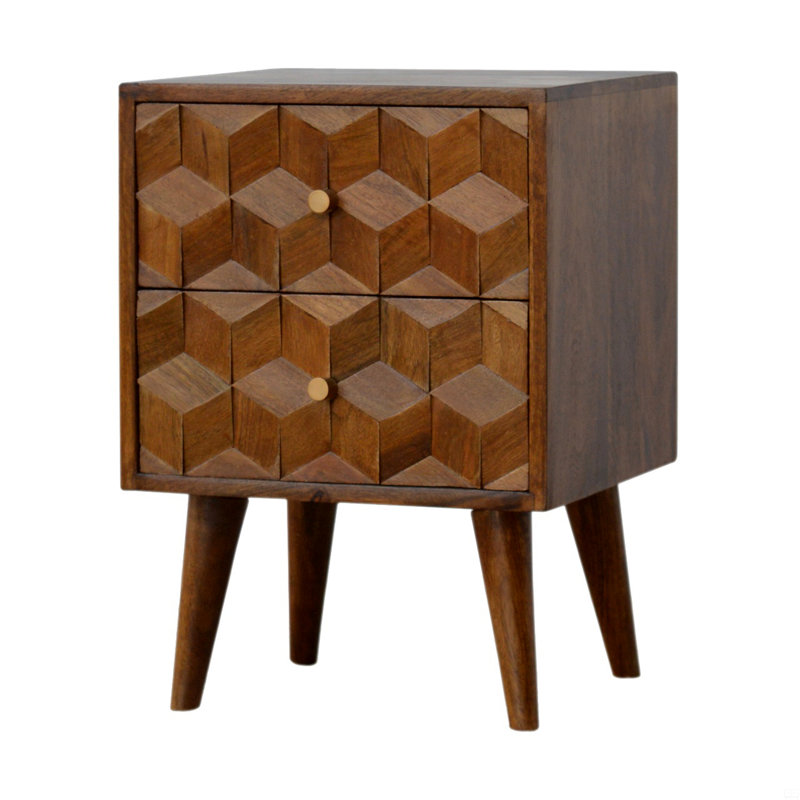 Chestnut Cube Carved Bedside Nightstand