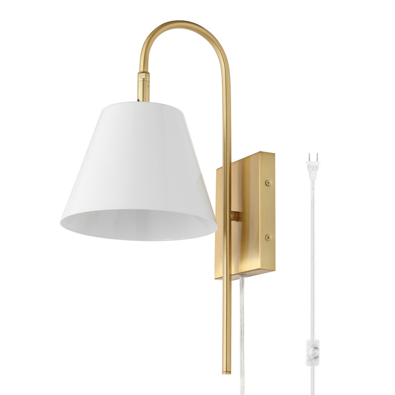 Rhoeva Single Light Iron Dimmable Plug-in Flush Mounted Sconce, White, Brass