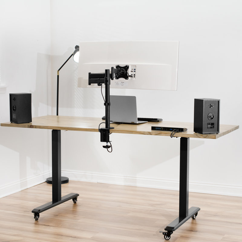 Black Adjustable Single Monitor Desk Mount with Extendable Arm