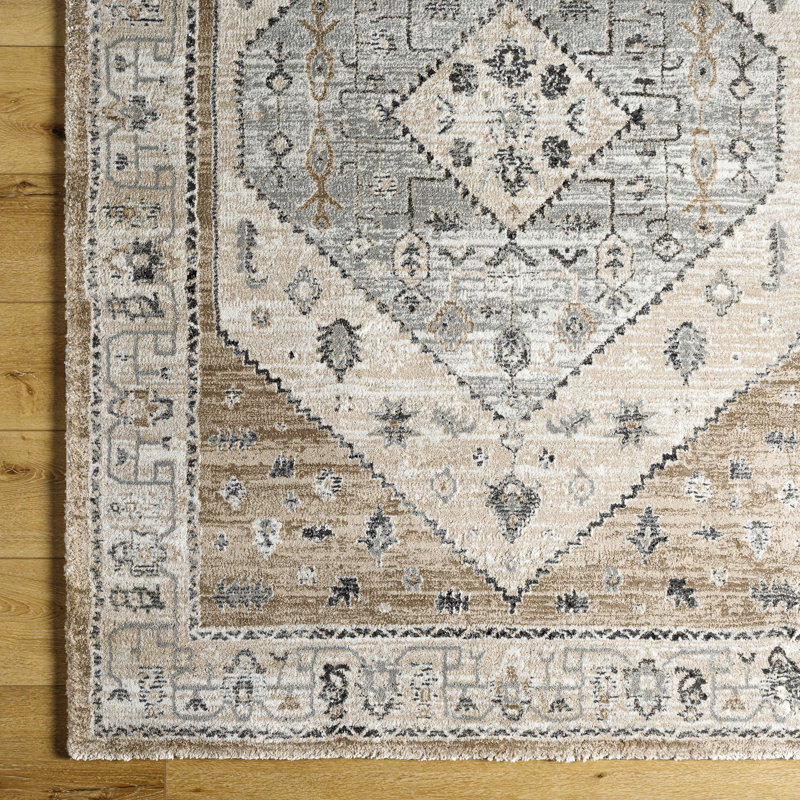 Rectangle Frenda Oriental Machine Woven Polyester/Polypropylene Area Rug in Light Brown, Rectangle 6'6" x 9'
