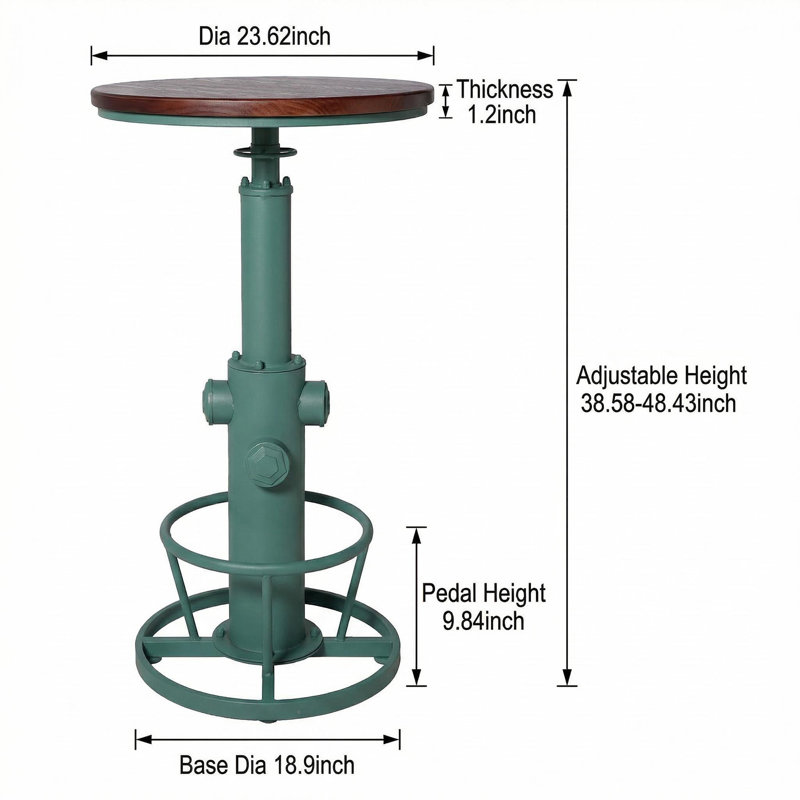 Dining table Counter Height 23.62" Pine Pedestal Dining Table, Greenish-blue