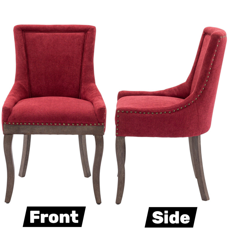 Linen Upholstered Side Chair  Dining Chair（Set Of 6）, Red, Brown, 6