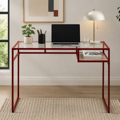 Bureau d'écriture rouge avec plateau en verre trempé