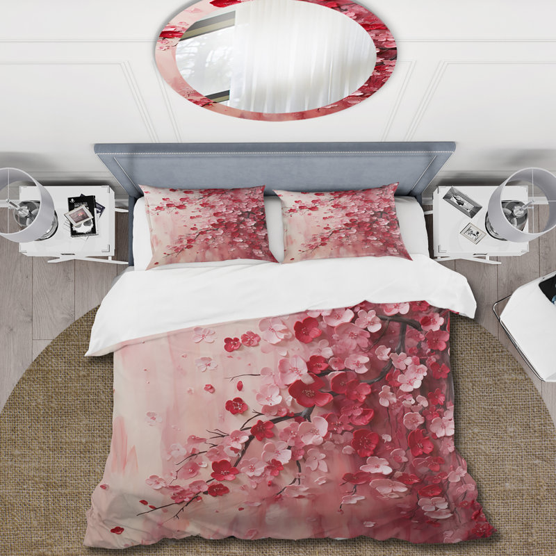 Ensemble de housse de couette cerisier rose en fleurs 4 - cerisier rose, Housse de couette pour très grand lit
