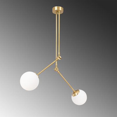 Modern Gold & White Chandelier, 39.4 x 5.9 inches | Metal Body with Glass Cap, 43.3 inches Height | 2 x E27 Socket (Max 40W) | Elegant Scandinavian Design | Includes Setup Instructions | IP20 Rated, Bulb Not Included