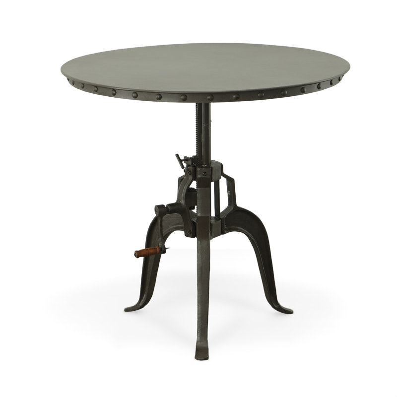 Industrial Gray 36" Round Adjustable Height Dining Table with Cast Iron Base, Industrial