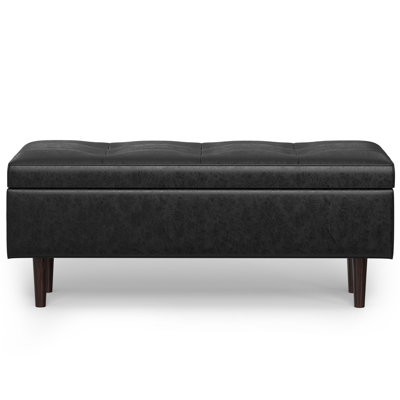 Shay 48"W Upholstered Vegan Leather Mid-Century Modern Rectangular Lift-Top Coffee Table Storage Ottoman