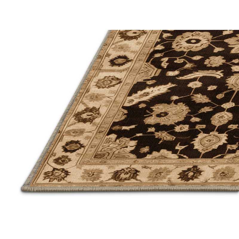 Tapis beige surteint lavable à la machine, Rond 7 pi
