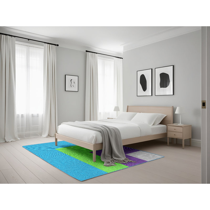 Tapis bleu/vert/mauve à motif Nässjö, Rectangle 5 pi x 7 pi