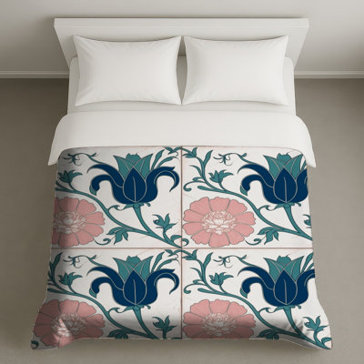 Housses de couette bleues et roses à motif floral