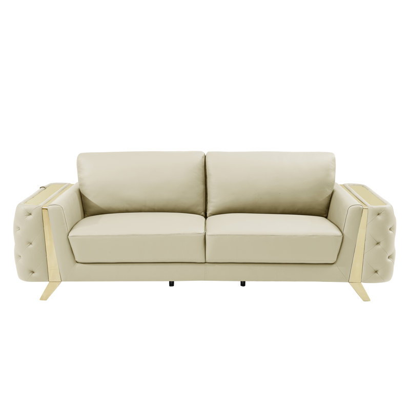 Anissa Genuine Italian Leather Loveseat, Gold, Beige