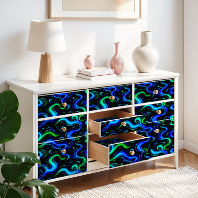 Papier peint adhésif auto-adhésif et amovible, papier marbré, néon, violet, bleu, vert, noir, vert, noir, 17,7 po x 118 po