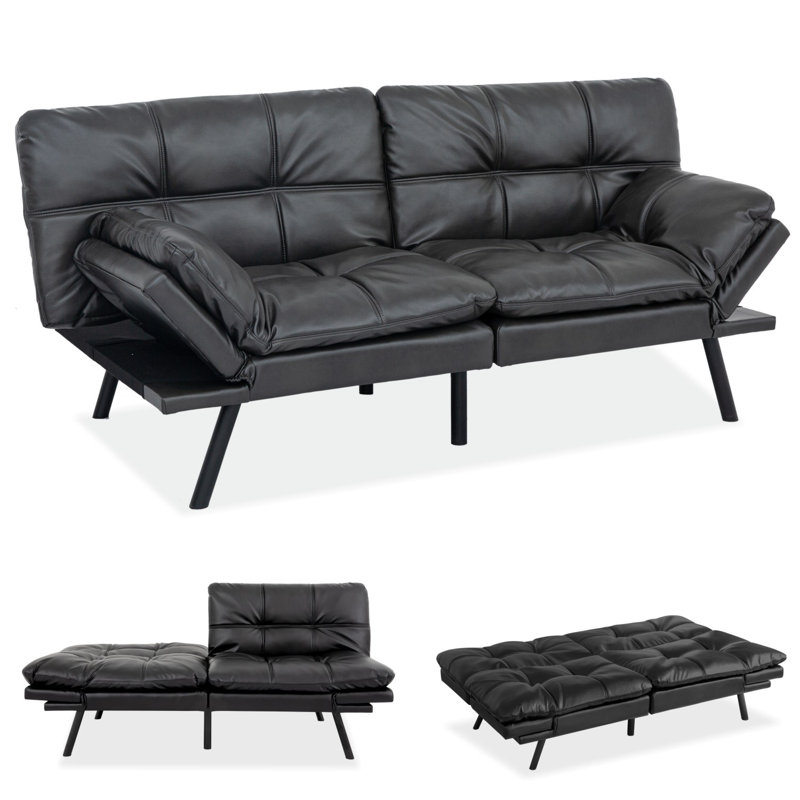 71 Inch 3-In-1 Futon Couch Sofa Bed - Easy Assembly Sleeper For Overnight Guests, Matte Black