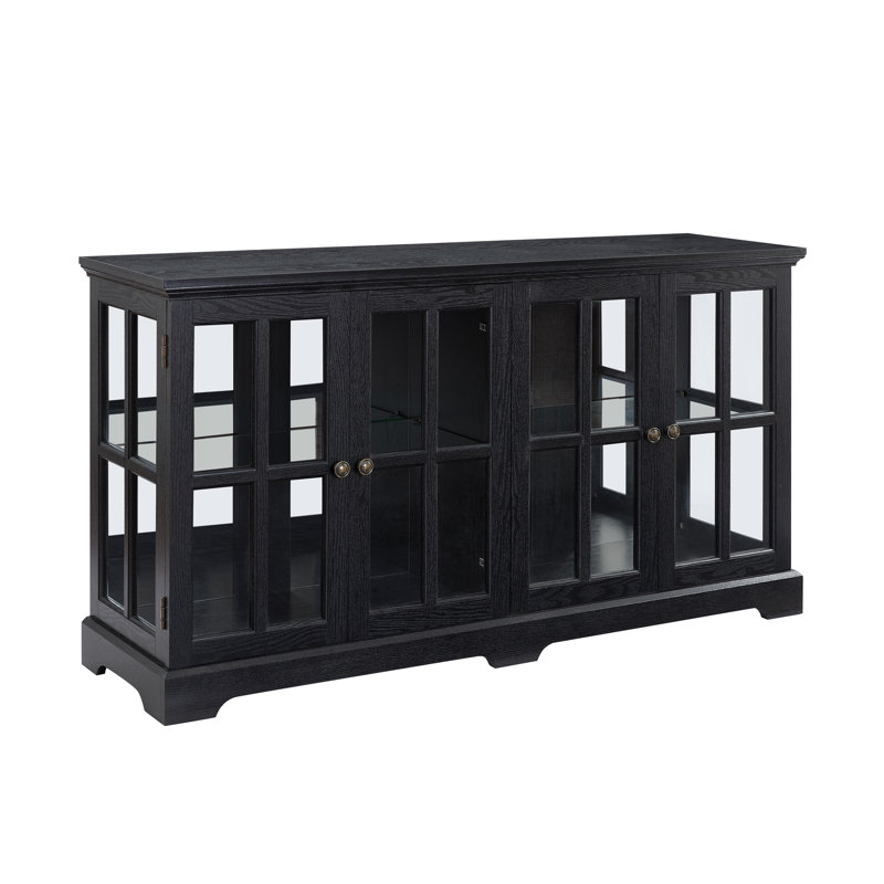 Buffet de 59 po de largeur avec portes en verre, Noir