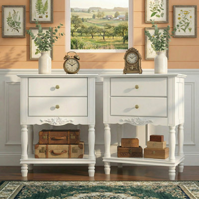 2-Piece Nightstand With Shelves And Drawers