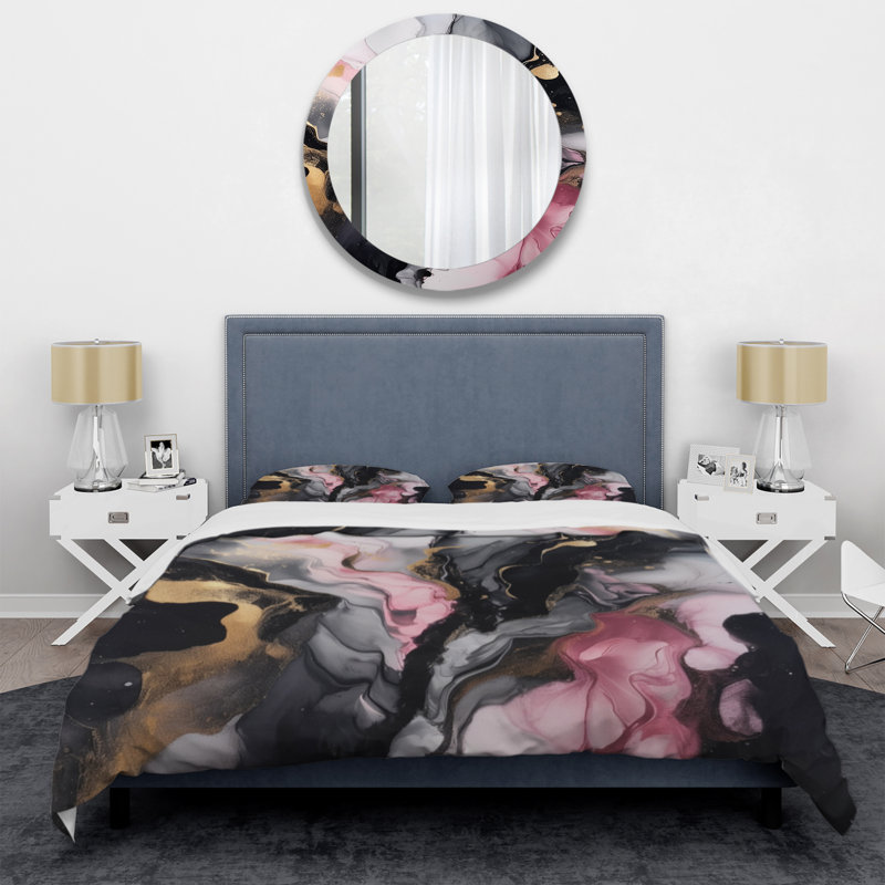 Ensemble de housse de couette en microfibre / polyester Black Gold Marble Splash II Bedding