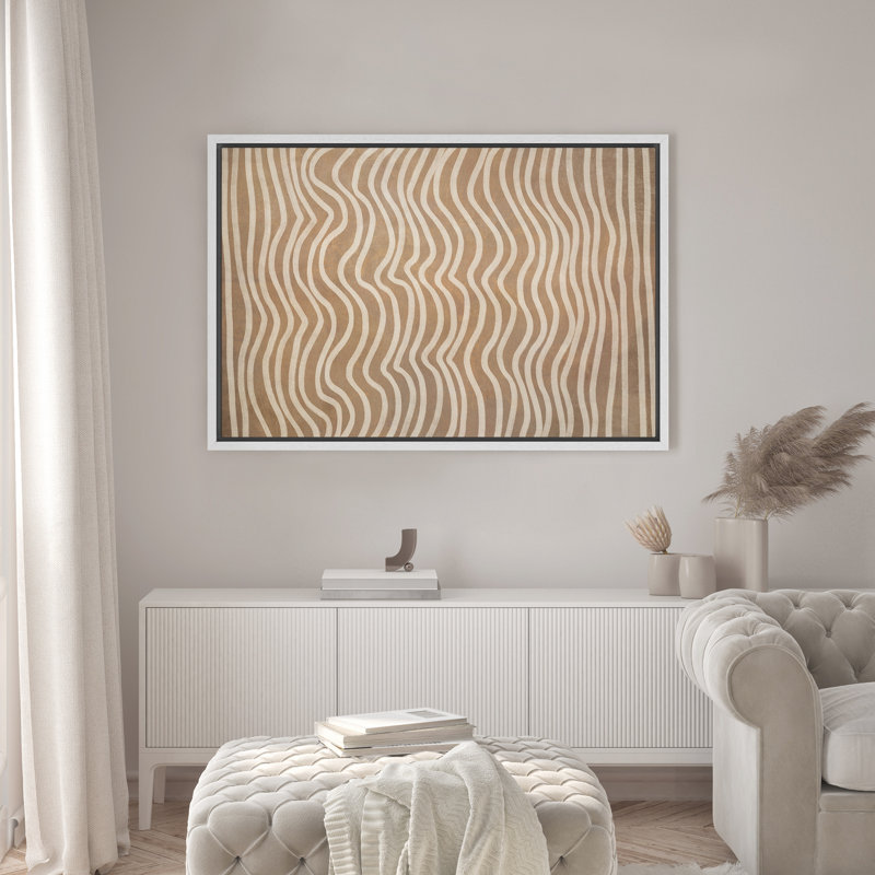 Modern Beige Wavy Line Abstract Minimal Pattern Wall Decor for Living Room Bedroom Framed Canvas Master Bedroom Wall Art Work Print