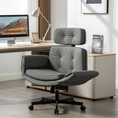 Gray Cross Task Chair With 6 - Gear Adjustable , Wheels, And Removable Ideal For Conference Rooms Gaming Swivel Design, Wheels Pu Lounge Makeup