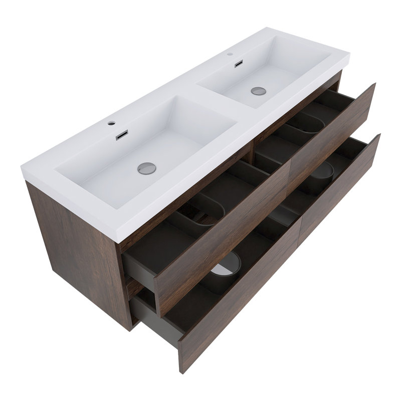 Meuble-lavabo double 60 po avec plateau en résine Zye, Palissandre