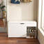 Banc de vestibule moderne avec rangement pour chaussures, 3 tiroirs rabattables, armoire dissimulée, support rotatif, triple compartiment relevable, coussin confortable pour le couloir et le salon, réglable en blanc