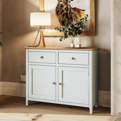 Daris 2 Door 2 Drawer Sideboard Buffet Storage Cabinet. 96cm Wide. Solid Oak Top. Polished Chrome Handles. Fully Assembled.