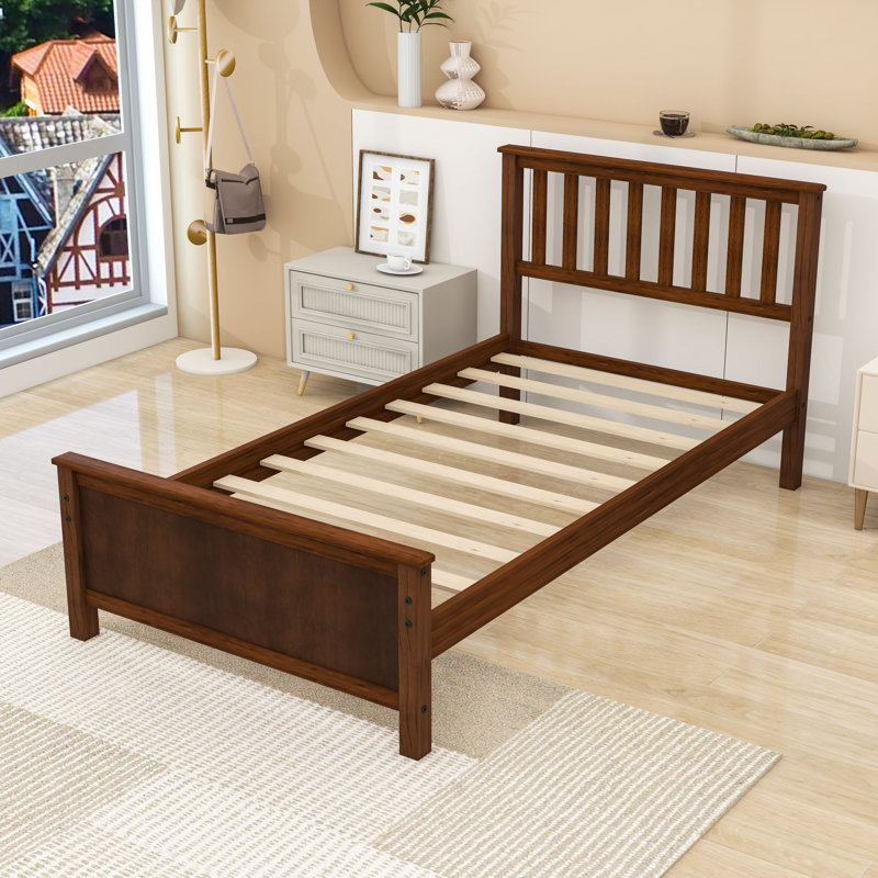 Lit plateforme simple en bois avec tête de lit, Noyer