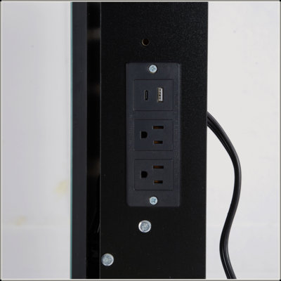 Petite table de chevet de petite taille avec tabouret de chevet + 2 tabourets coussinés, 2 blocs d'alimentation AC + 2 ports USB, support pour sèche-cheveux, très grand miroir coulissant à commande tactile, interrupteur tricolore, EPA, GCC, certificat UL