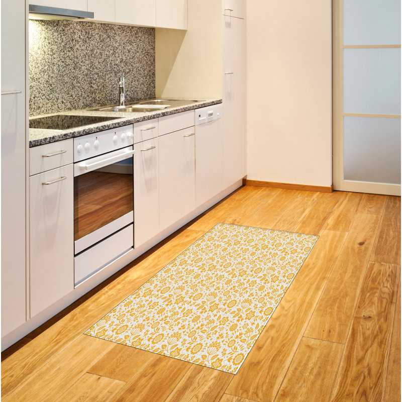 Yellow Flower High Density Long Fiber Poly Threads Decorative Area Rug Carpet, Rectangle 2'7" x 5'
