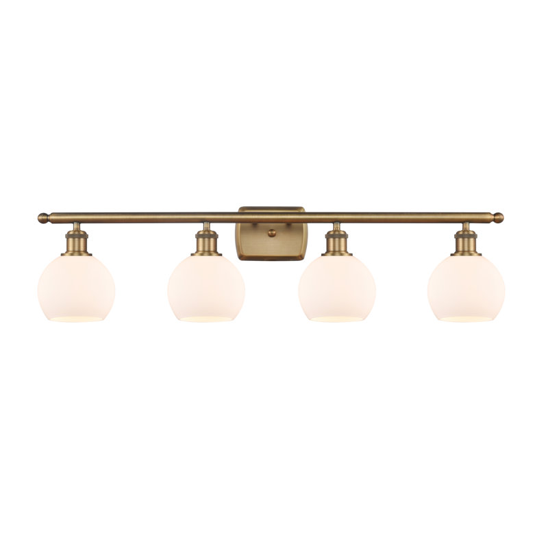 Éclairage pour salle de bain 4 lumières Cindi, Blanc mat, Incandescente, Laiton brossé