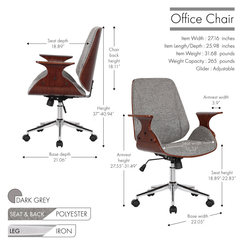 Chaise de bureau Colter, Gris foncé