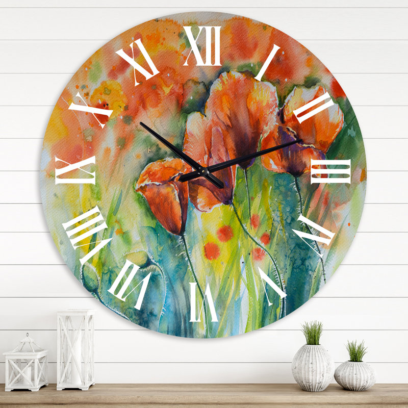 Coquelicots rouges - horloge murale traditionnelle, Moyenne