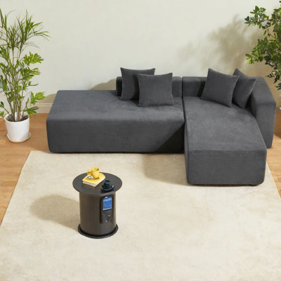 Large L-shaped Modular Sofas, Dark Grey Acacia Wood, Modern Living Spaces