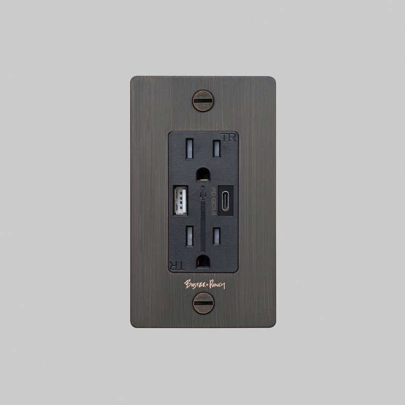 1G Combination Duplex Outlet And USB-A + C Charger / With Logo , Bronze