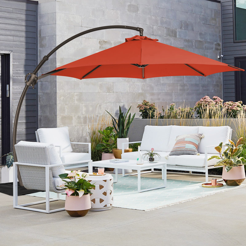 Parasol en porte-à-faux 12 pi Bersa avec inclinaison infinie, mât en aluminium, housse de protection et sac de sable, Rouge