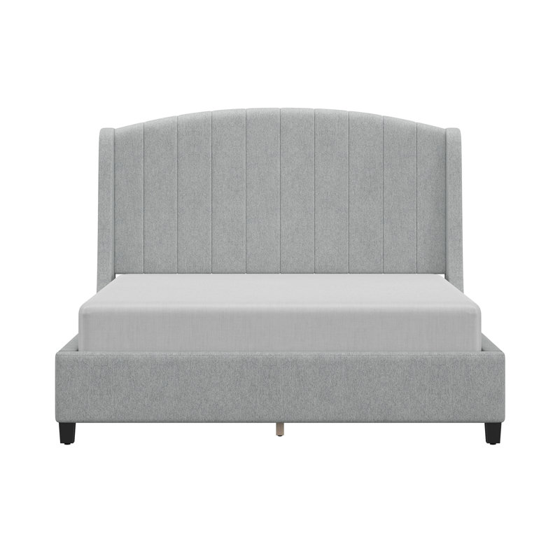 Aubreana Upholstered Classic Wing Platform Bed, Gray, Queen