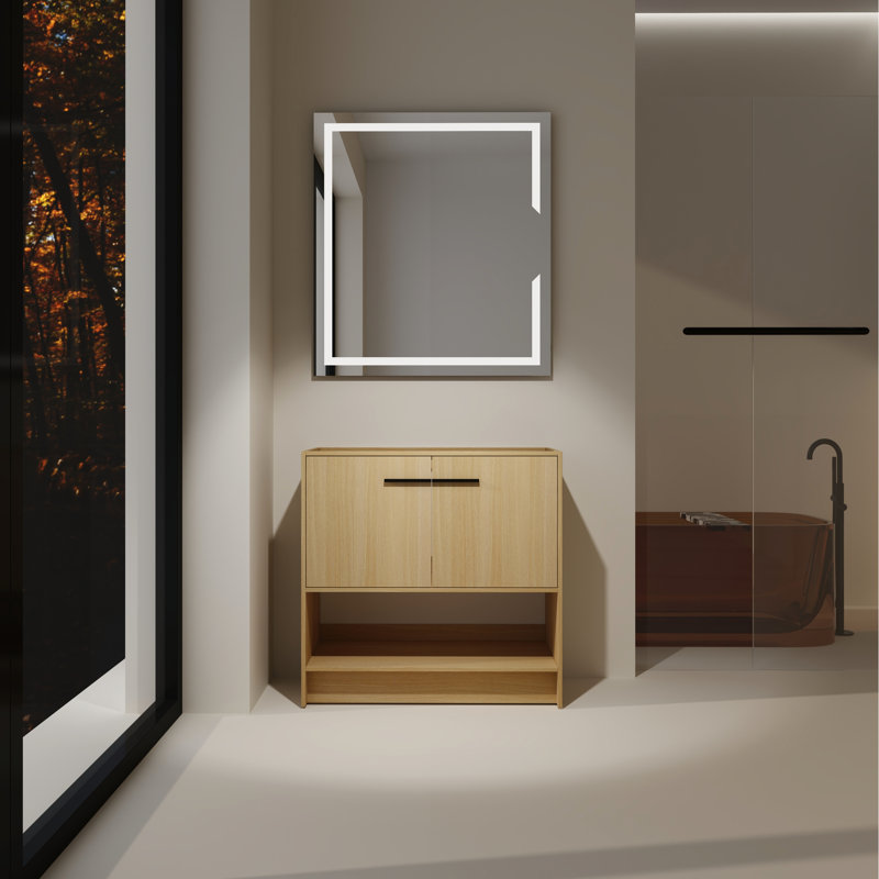 Meuble-lavabo autoportant 36 po 36 po, contreplaqué, 2 portes, résistant à, assemblage facile, conception américaine, contreplaqué chêne brillant avec résistance à l'humidité, lueur