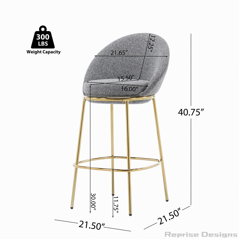 Metal Upholstered Barstool, Set of 2, Grey