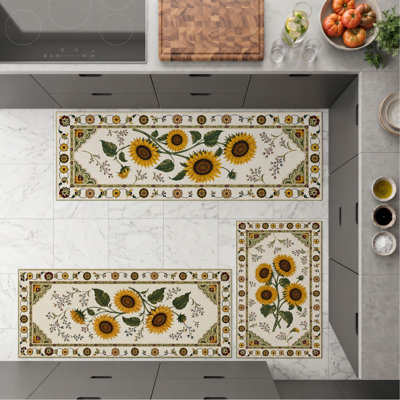 Sunflower Pattern Non-Slip Washable Kitchen Mats