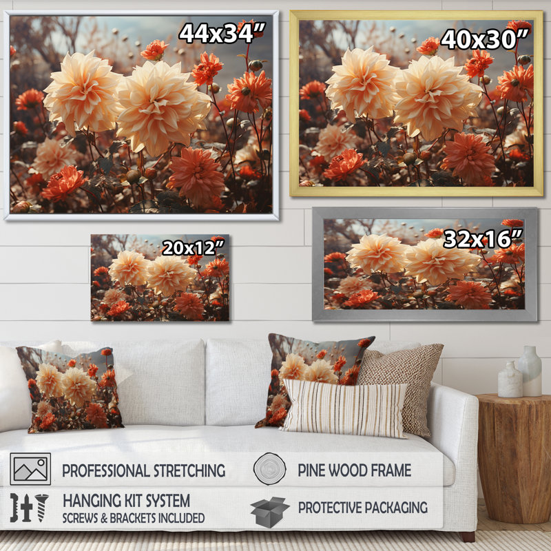 «Yellow Chrysanthemums Field Sunrise II», reproduction sur toile, H 30 po x l 40 po x P 1,5 po, Cadre photo noir